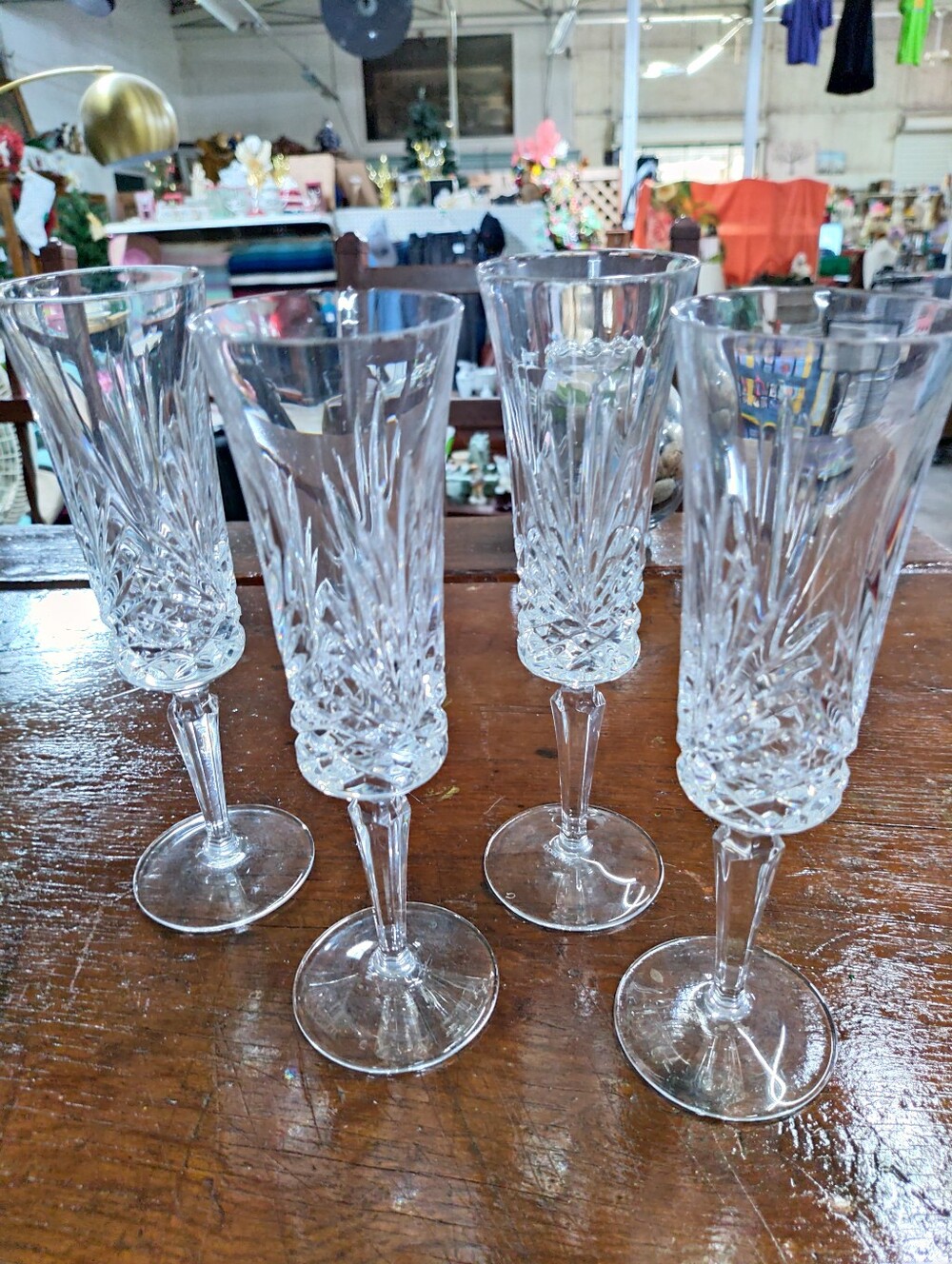 Gorham Crystal Lady Anne Champagne Flutes 8.5" - Set of 4 (3 Perfect + 1 Chipped